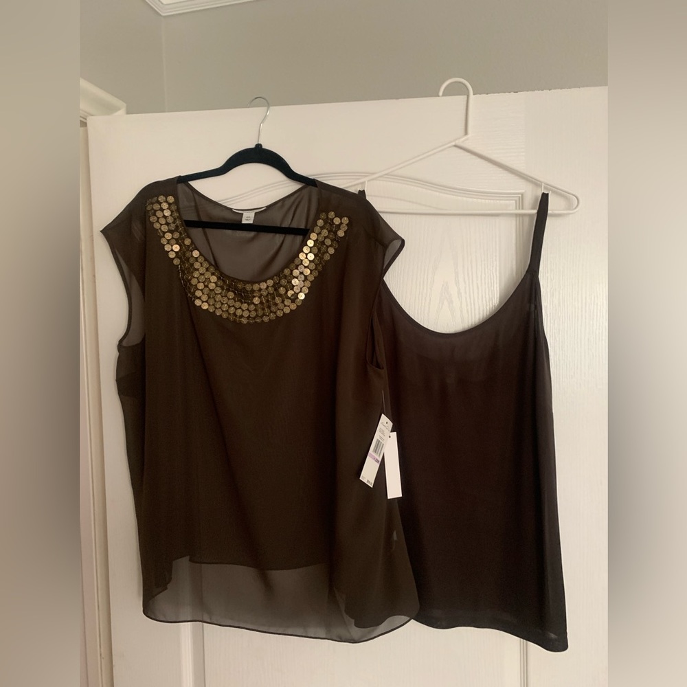NWT, Kenneth Cole NY, size 22W, brown dressy top with cami underneath.